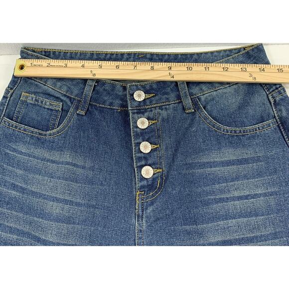 Womens Button Fly Jeans Size 28 " Waist High Rise Medium Wash Denim Straight - Picture 4 of 9